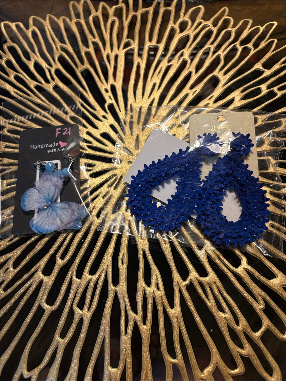 Avec Royal Blue Floral Drop Earrings - Statement Teardrop Design